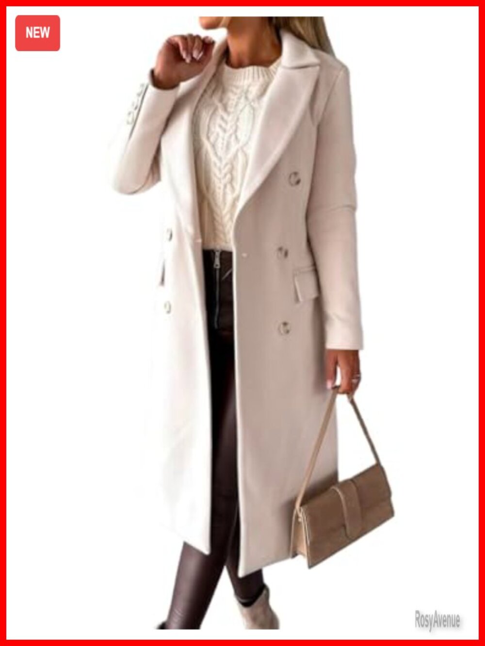 Wool Blend Long Peacoat Double Breasted Notch Lapel Winter Coat